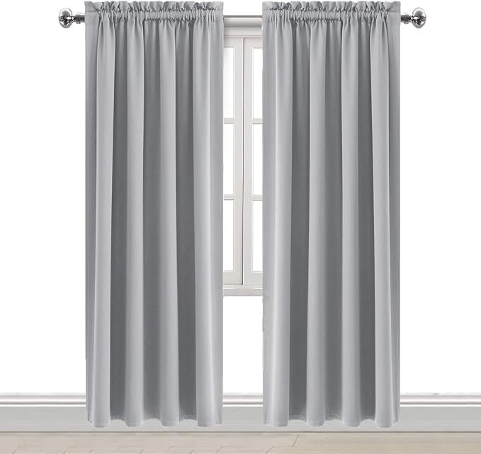 DWCN Blackout Curtains Room Darkening Thermal Insulated Bedroom Curtains Window Curtain Panels, 42 x 84 inches Long, Set of 2 Silver Grey Rod Pocket Drapes