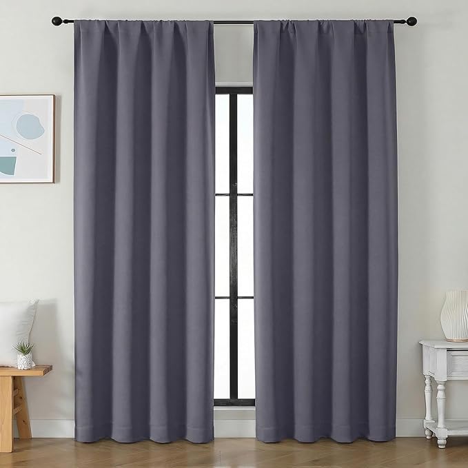 Simplebrand Greyish Purple Blackout Curtains for Bedroom 96 Inches Long 2 Panels, Solid Thermal Insulated, Energy Saving Living Room Window Treatment Curtains Blackout Drapes, W50 x L96 Inch