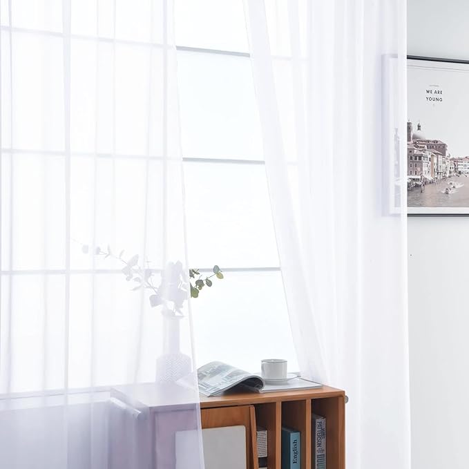 SpaceDresser Sheer Voile Window Treatment Rod Pocket Curtain Panels for Kitchen Bedroom Living Room Drapes Sunlight Filtering Privacy Semi Home Decor Assorted Colors Sizes (Optical White, 52 W x 96 L)