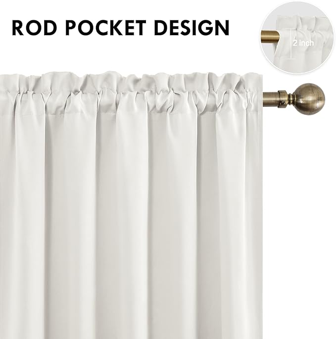 DWCN Blackout Curtains for Living Room Thermal Insulated, Energy Saving & Noise Reducing Bedroom Curtains, Ivory, W 70x L 84 Inch, Set of 2 Rod Pocket Curtain Panels