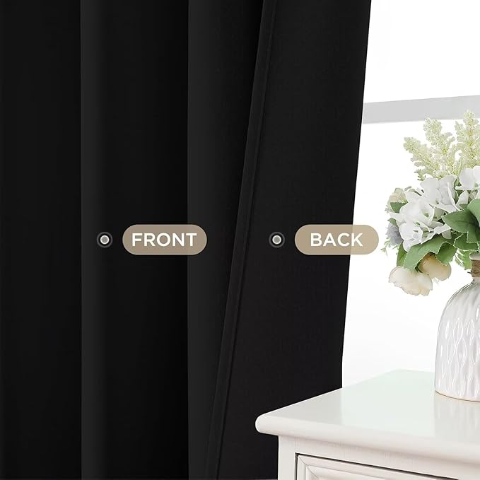 Joydeco Blackout Curtains 108 Inches Long 2 Panels Set, Thermal Insulated Long Curtains& Drapes 2 Burg, Room Darkening Drapes for Bedroom Living Room Window (Black, W37 x L108 Inch)