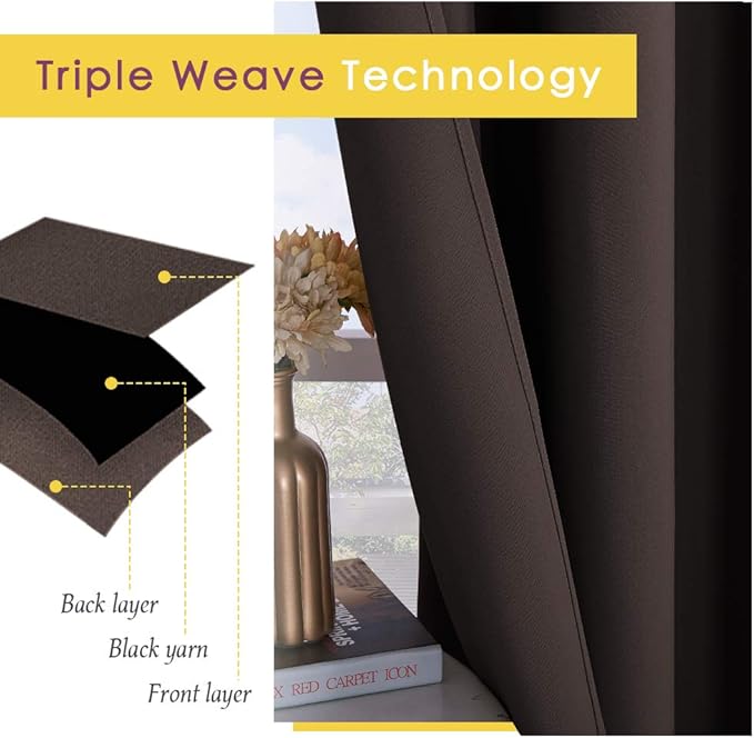 NICETOWN Blackout Curtain Panels for Bedroom, 2 Panels, Toffee Brown, W42 x L40-inch, Thermal Insulated Grommet Top Blackout Draperies and Drapes for Basement