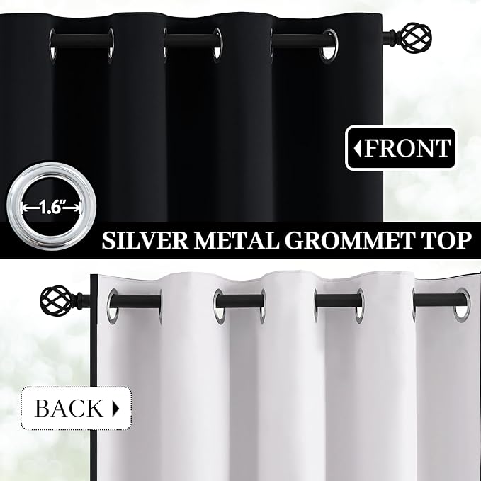 Yakamok 100% Blackout Curtains Black Room Darkening Thermal Insulated Window Curtain with 2 Thick Layers-Set of 2 Panels Grommet Top Drapes for Bedroom Living Room 38 Inches by 84 Inches Length