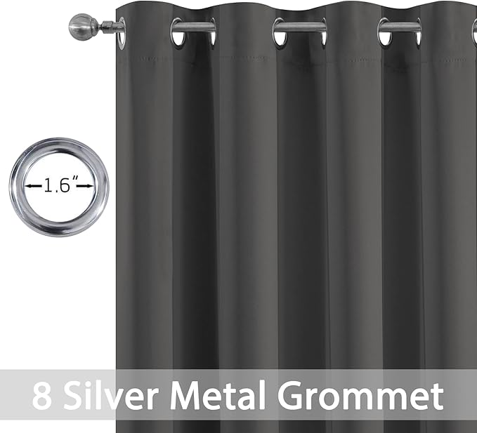 Yakamok Blackout Grey Curtains for Bedroom/Living Room Thermal Insulated, 52" Wide x 63" Long Each Panel,Grommet Top (Set of 2 Panels, Charcoal Grey)