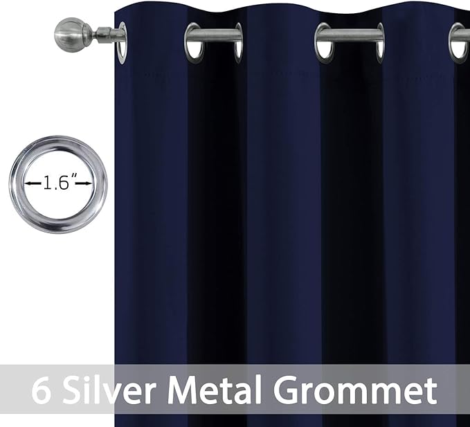 Yakamok Thermal Insulated Grommet Blackout Curtains for Bedroom, 45 Inch Length Light Blocking Blackout Drapes for Living Room, Navy Blue, 38W x 45L, 2 Panels