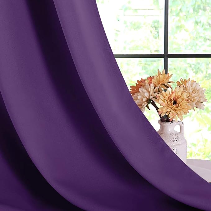 NICETOWN Blackout Curtain Panels for Bedroom, 2 Panels, W70 x L95-inch, Royal Purple, Thermal Insulated Grommet Top Blackout Draperies and Drapes for Basement