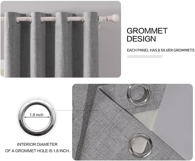 MIULEE Linen Blackout Curtains and Drapes 100% Room Darken Thermal Insulated Grommet Window Panels with Coating 2 PCs W 42 x L 90 inches Grey