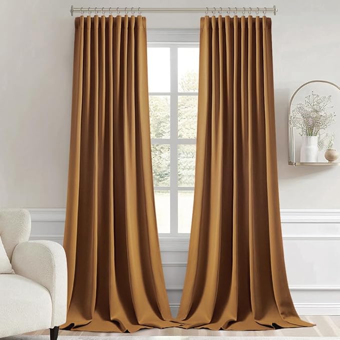 MIULEE Golden Brown Back Tab Blackout Curtains 102 Inch Long 2 Panels Set for Bedroom, Rod Pocket/Pinch Pleated Thermal Insulated Living Room Darkening Light Blocking Floor to Ceiling Drapes