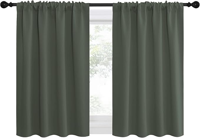 NICETOWN Bedroom Curtains Blackout Draperies - All Season Thermal Insulated Solid Rod Pocket Top Blackout Curtains/Drapes for Kid's Room (Dark Mallard, 1 Pair, 29 x 30 Inch)