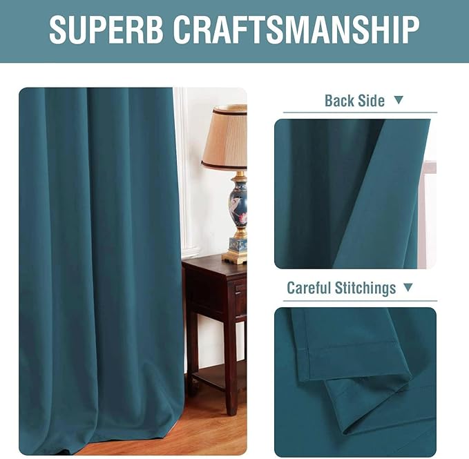 H.VERSAILTEX Blackout Curtain for Living Room Thermal Insulated Window Treatment Curtain Extra Long 108 inch Length Energy Saving Solid Grommet Top Blackout Drape, One Panel, Dark Teal, 52"W x 108"L