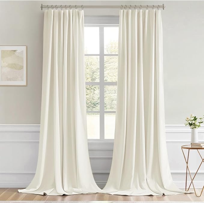 MIULEE Cream Back Tab Blackout Curtains 102 Inch Long 2 Panels Set for Bedroom, Rod Pocket/Pinch Pleated Thermal Insulated Living Room Darkening Light Blocking Floor to Ceiling Drapes