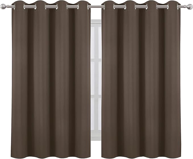 LEMOMO Blackout Curtains 52 x 45 inch/Chocolate Brown Curtains Set of 2 Panels/Thermal Insulated Room Darkening Bedroom Curtains