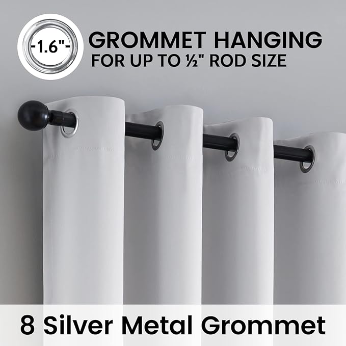 SimpleHome 100% Blackout Curtains for Bedroom,Thermal Insulated Grommet Window Drapes Room Darkening White Curtains for Living Room with Black Back,52 x 96 Inch,2 Panels