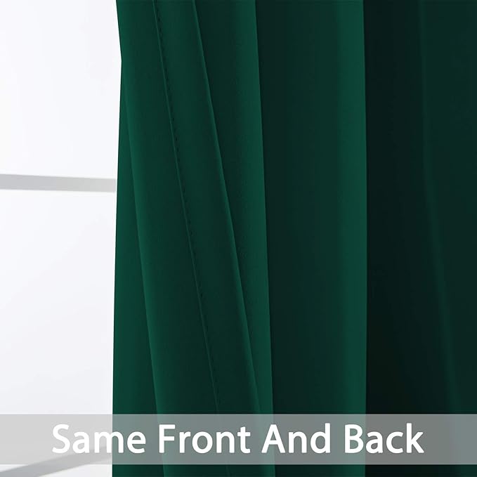 Yakamok Dark Green Blackout Curtains for Bedroom, Room Darkening Thermal Insulated Grommet Window Curtains, Light Blocking Blackout Drapes for Living Room,52Wx84L inch,2 Panels