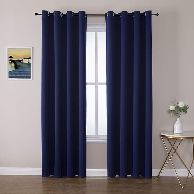 ChrisDowa Blackout Curtains 90 Inches Long 2 Panels Set for Living Room, Grommet Thermal Insulated Room Darkening Curtains for Bedroom (Navy Blue, 52 x 90 Inch)