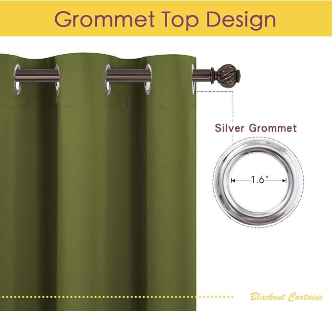 NICETOWN Living Room Blackout Window Curtains Thermal Insulated Solid Grommet Blackout Drapery Panels for Christmas Decoration (One Pair,42 by 72-Inch,Olive Green)