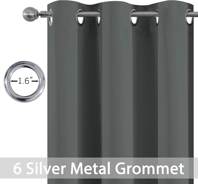 Yakamok Grommet Room Darkening Thermal Insulated Blackout Curtains Window Panels for Bedroom Width 38 Inch by Length 72 Inch Dark Grey Two Curtain Panels