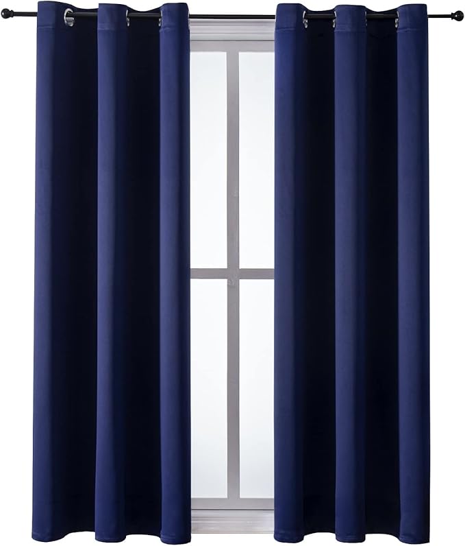 ChrisDowa Grommet Blackout Curtains for Bedroom and Living Room - 2 Panels Set Thermal Insulated Room Darkening Curtains (Navy Blue, 38W x 54L)