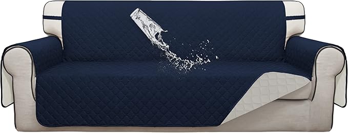 ISSUNTEX Double Protection 100% Waterproof Sofa Covers for Living Room, Couch Covers for 3 Cushion Couch Sofa, Reversible Furniture Protector Sofa Cover for Dogs, Pets, Kids (Sofa, Navy/Ivory)