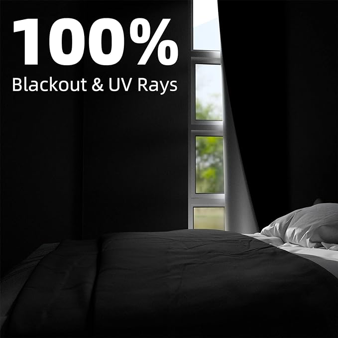 NIGHTON Portable Blackout Curtains 85"×70", Strong Hook and Loop Tape Strips with Adhesive, Cuttable Blackout Window Cover, 100% Black Out Material Blinds for Baby Nursery or Travel - Black