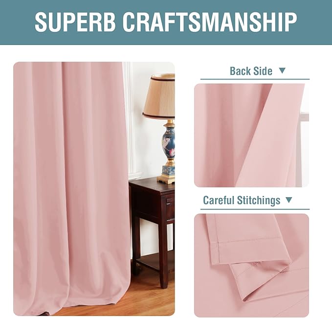 H.VERSAILTEX Blackout Curtain for Living Room Thermal Insulated Window Treatment Curtain Extra Long 84 inch Length Energy Saving Solid Grommet Top Blackout Drape, One Panel, Baby Pink, 52" W x 84" L