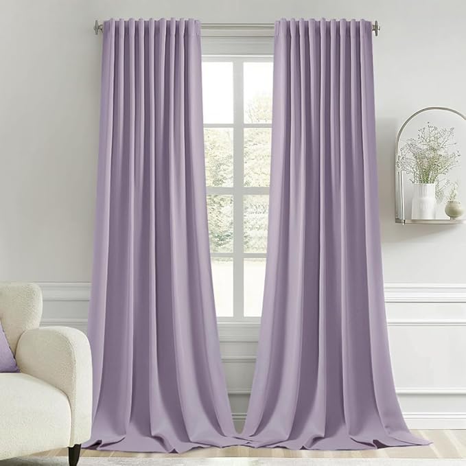 MIULEE Lilac Back Tab Blackout Curtains 102 Inch Long 2 Panels Set for Bedroom, Rod Pocket/Pinch Pleated Thermal Insulated Living Room Darkening Light Blocking Floor to Ceiling Drapes