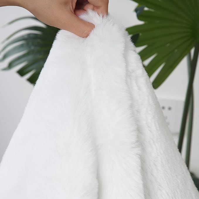 Ghouse Ultra Soft Faux Rabbit Fur Rug, Machine Washable Area Rugs for Bedroom Fluffy Rugs for Living Room, No-Shedding Carpet Sheepskin Runner Rugs White 2 x 8 Feet