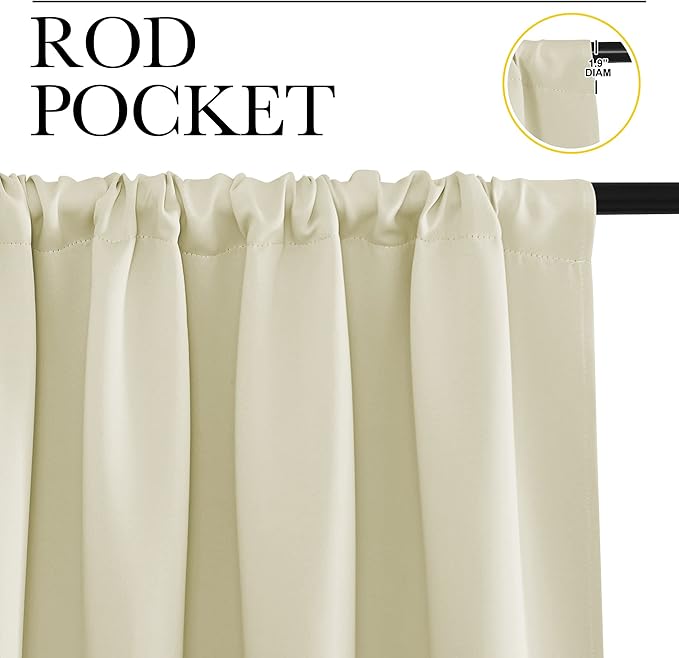 NICETOWN Blackout Curtains for Living Curtains, Room Darkening Window Curtain Panels, Easy-Care Solid Thermal Insulated Draperies/Drapes for Daughter Room (Beige, 2 Panels, 42 by 63)