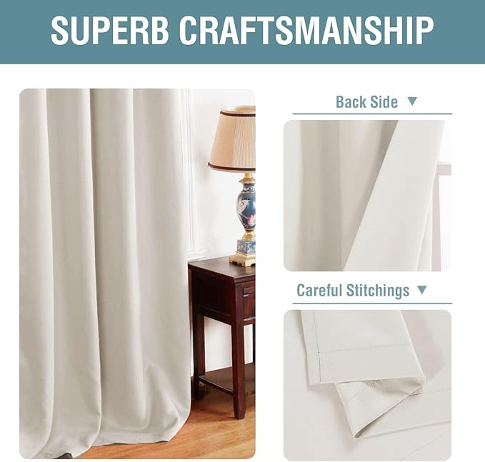 H.VERSAILTEX Light Blocking Curtain for Living Room Thermal Insulated Window Treatment Panel/Drape for Dining Room, Elegant Soft Curtain for Bedroom Grommet Top One Panel (Ivory - 52x63 Inches)