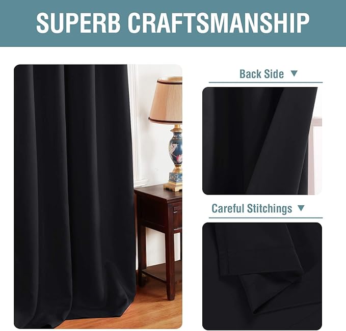 H.VERSAILTEX Blackout Curtains for Bedroom Black Out Curtains 120 inch Thermal Insulated Long Blackout Curtains for Living Room, Energy Saving Curtains for Sliding Glass Door (1 Panel, Jet Black)