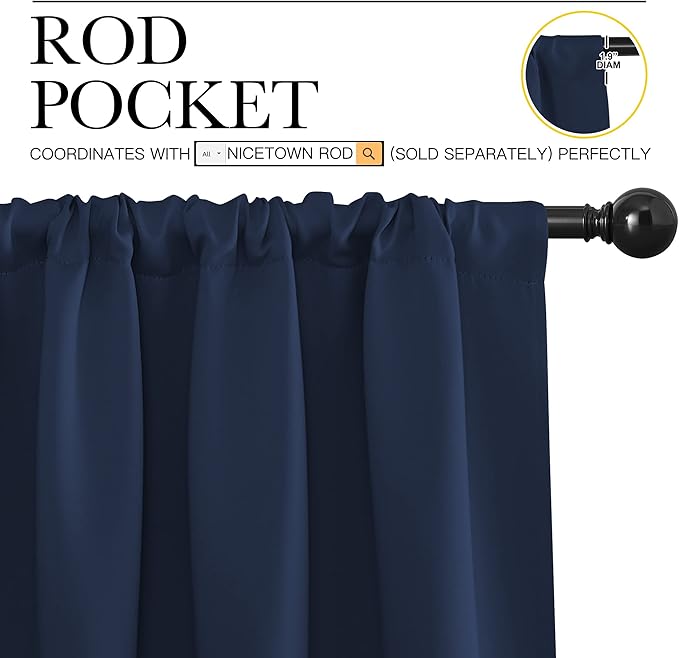 NICETOWN Thermal Curtains Blackout Draperies - Window Treatment Energy Saving Solid Blackout Rod Pocket Curtains/Drapes for Living Room (Navy, 1 Pair, 42 by 84-Inch)
