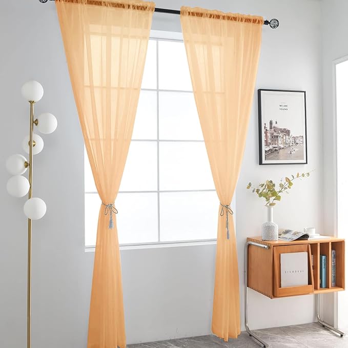 SpaceDresser Basic Rod Pocket Sheer Voile Window Curtain Panels White 1 Pair 2 Panels 60 Width 63 Inch Long for Kitchen Bedroom Children Living Room Yard（Beige，60Wx 63L）