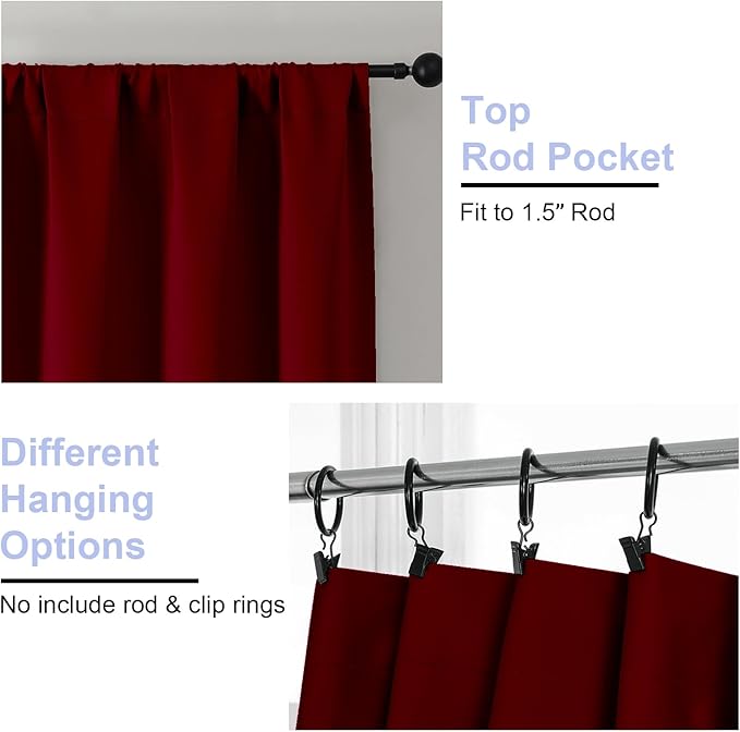 Simplebrand Ava Red Blackout Curtains for Bedroom 84 Inch Length 2 Panels Set, Solid Thermal Insulated Privacy Living Room Window Treatment Curtains Blackout Drapes, W50 x L84 Inch, Red