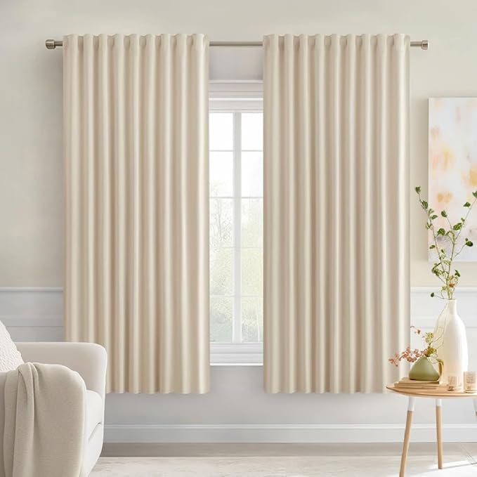 MIULEE Cream Beige Back Tab Light Blocking Curtains 54 Inches Long 2 Panels Set for Living Room Bedroom Privacy, Rod Pocket/Pinch Pleat Thermal Insulated Room Darkening Pleated Blackout Drapes