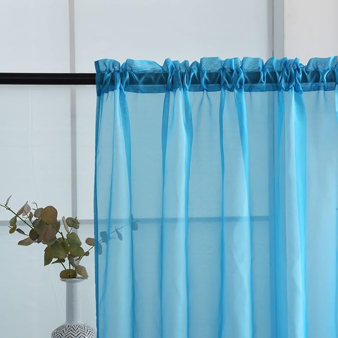 SpaceDresser Basic Rod Pocket Sheer Voile Window Curtain Panels Cyan Blue 1 Pair 2 Panels 52 Width 63 Inch Long for Kitchen Bedroom Children Living Room Yard(Cyan Blue,52 W x 63 L), adult