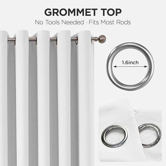 Joydeco Blackout Patio Sliding Door Curtains 96 Inches Long, Grommet Privacy Room Divider Curtains, Extra Wide Thermal Blackout Drapes for Bedroom Living Room (Pure White, 70Wx96L, 1 Panel)