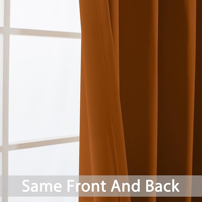 Yakamok Burnt Orange Blackout Curtains with Grommet Orange Room Darkening Thermal Insulated Curtain Set of 2 Drapes for Bedroom Living Room, 52W x 96L,2 Panels