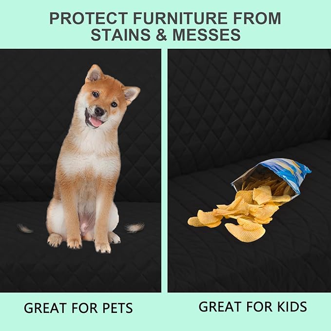 Reversible Sofa Covers Couch Cover Furniture Protector for Dogs Elastic Straps Water Resistant(Sofa,Black/Grey)