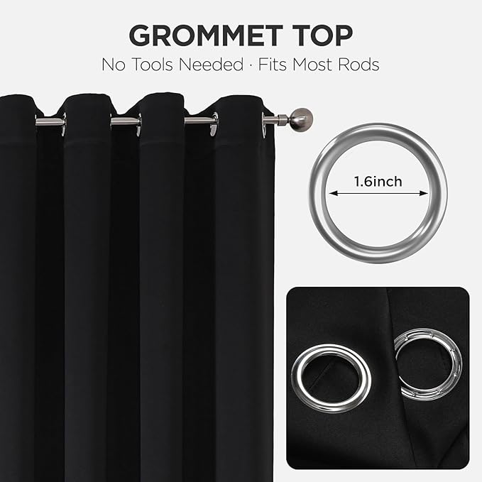 Joydeco Blackout Door Curtain for Doorway Privacy 78 Inches Long, Grommet Closet Curtain for Open Closet, Room Divider for Bedroom Living Room (Black, 52Wx78L, 1 Panel)