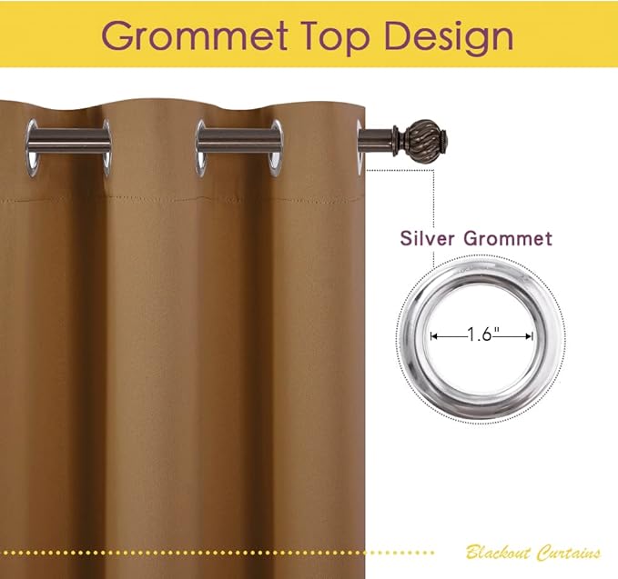 NICETOWN Blackout Curtain Panels for Bedroom, Gold Brown, 2 Panels, W70 x L63-inch, Grey, Thermal Insulated Grommet Top Blackout Draperies and Drapes for Basement