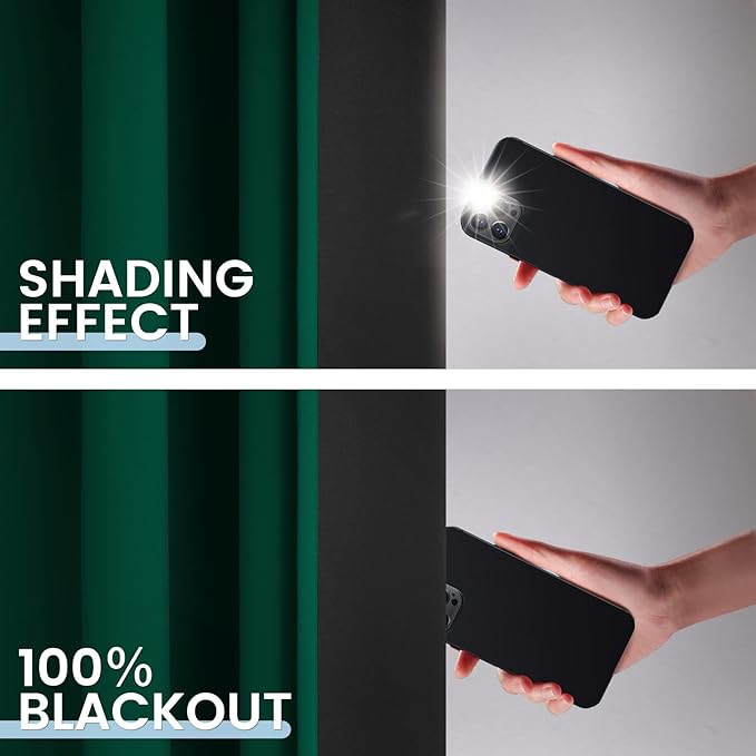 SimpleHome 100% Blackout Curtains for Bedroom,Thermal Insulated Grommet Window Drapes Room Darkening Dark Green Curtains for Living Room with Black Back,52 x 96 Inch,2 Panels
