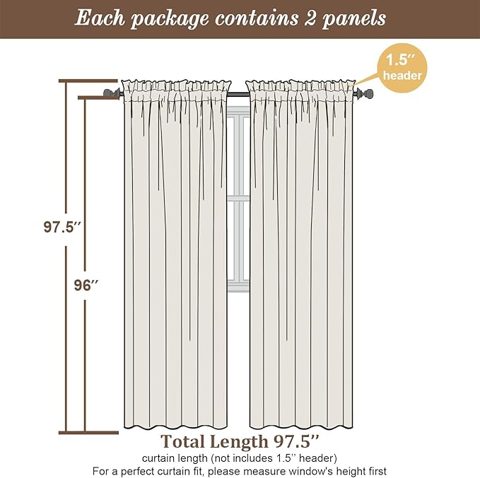 Chyhomenyc Sheer Curtains 96 inches Long 2 Panels - Light Filtering Soft Airy Solid Elegant Voile Window Treatment Drapes for Bedroom Living Room, 42Wx96L, 8FT, Denim Blue