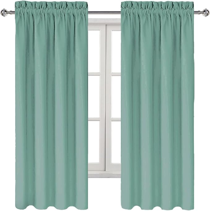 DWCN Blackout Curtains for Living Room Thermal Insulated, Energy Saving & Noise Reducing Bedroom Curtains, Sage Green, W 38x L 63 Inch, Set of 2 Rod Pocket Curtain Panels