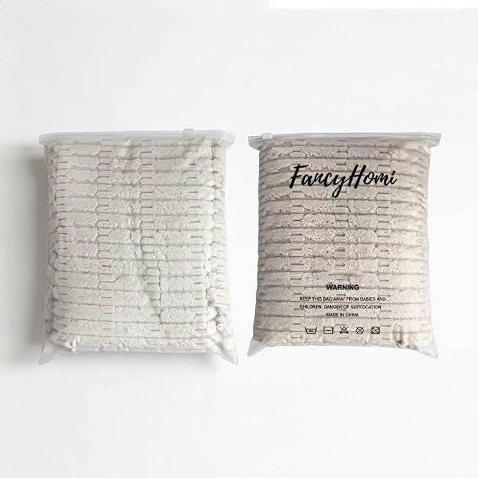 Fancy Homi 4 Packs Neutral Decorative Throw Pillow Covers 18x18 Inch for Living Room Couch Bed Sofa, Rustic Farmhouse Boho Home Decor, Soft Plush Striped Corduroy Square Cushion Case 45x45 cm