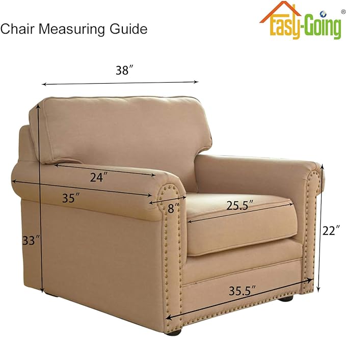 Easy-Going Stretch Chair Sofa Slipcover 1-Piece Couch Sofa Cover Furniture Protector Soft with Elastic Bottom for Kids, Pet. Spandex Jacquard Fabric Small Checks (Chair, Beige)