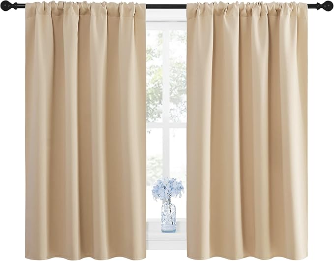 NICETOWN Blackout Room Darkening Curtains - Home Decoration Light & Noise Reducing Thermal Insulated Window Draperies with Rod Pocket Top (Biscotti Beige, Set of 2, 42 inches Wide x 45 inches Long)