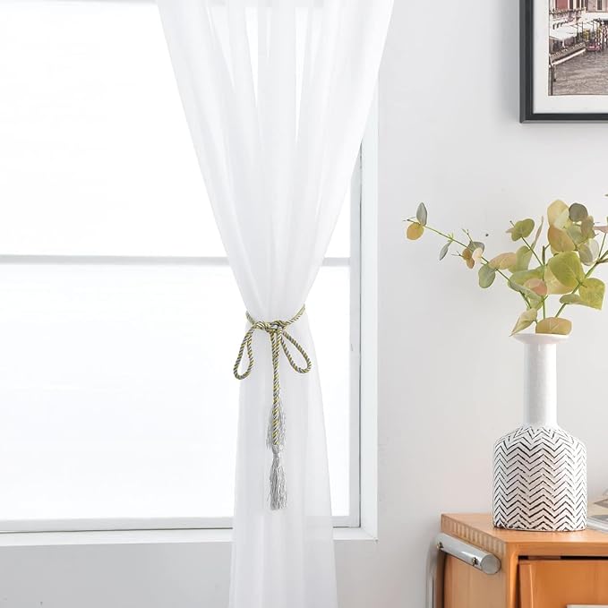 SpaceDresser Sheer White Curtains 4 Panels Rod Pocket Semi-Sheer Curtain 84 Inches Long Light Filtering Voile Window Drapes for Bedroom Living Room Kitchen, Each 52W x 84L