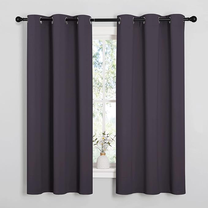 NICETOWN Greyish Purple Blackout Curtains 54 inches Length for Cafe, 2 Panels, 34" Wide, Thermal Insulated Decoration Drapes for Small Window