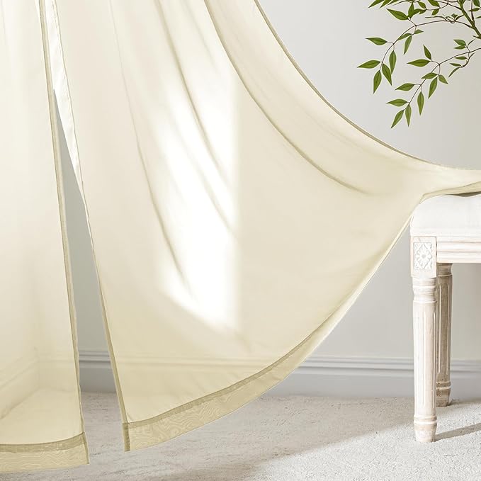 MIULEE Light Cream Sheer Curtains 72 Inches Long, 4 Panels Set, Light Filtering Rod Pocket Voile Drapes for Living Room and Bedroom, Airy Soft Fabric Window Treatments, 42 x 72 Inches