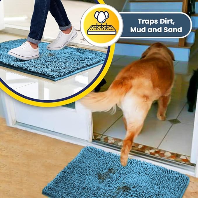 Muddy Mat® | Super Absorbent Door Mat Indoor, Microfiber Quick Dry Chenille Entryway Rug, Non-Slip Front Door Mat, Indoor Mats for Entryway, Machine Washable Pet Rug, Sky Blue 19"x30"